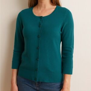 Ann Taylor size small Teal blue button-up cardigan with a relaxed fit